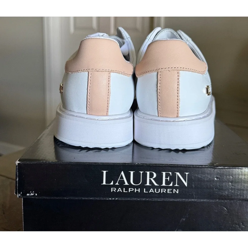 Lauren Ralph Lauren Angeline II Sneakers Womens 10 White Tan Leather Preppy NWB